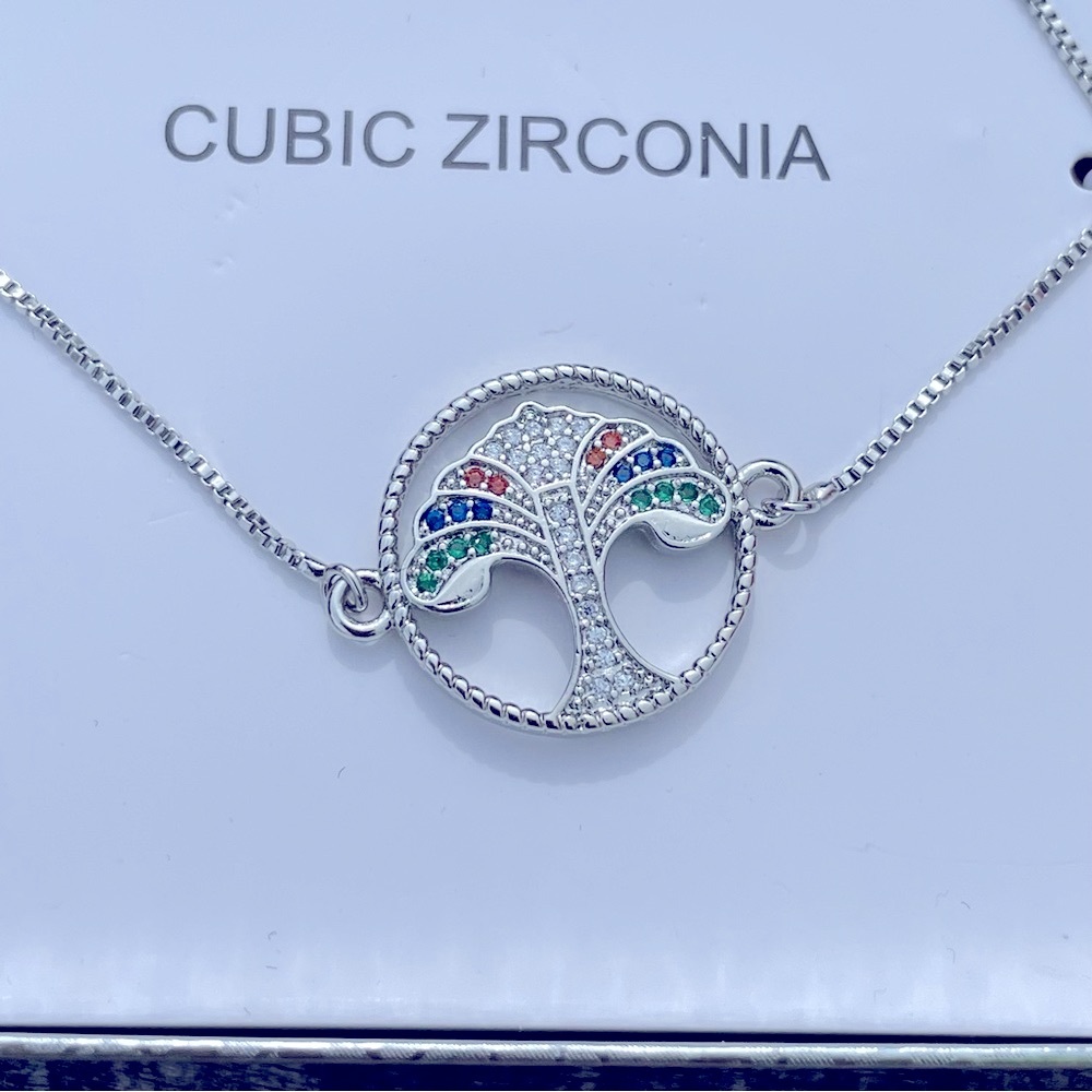 Tree NWT Colorful tree of life cubic zirconia a silver bracelet yoga